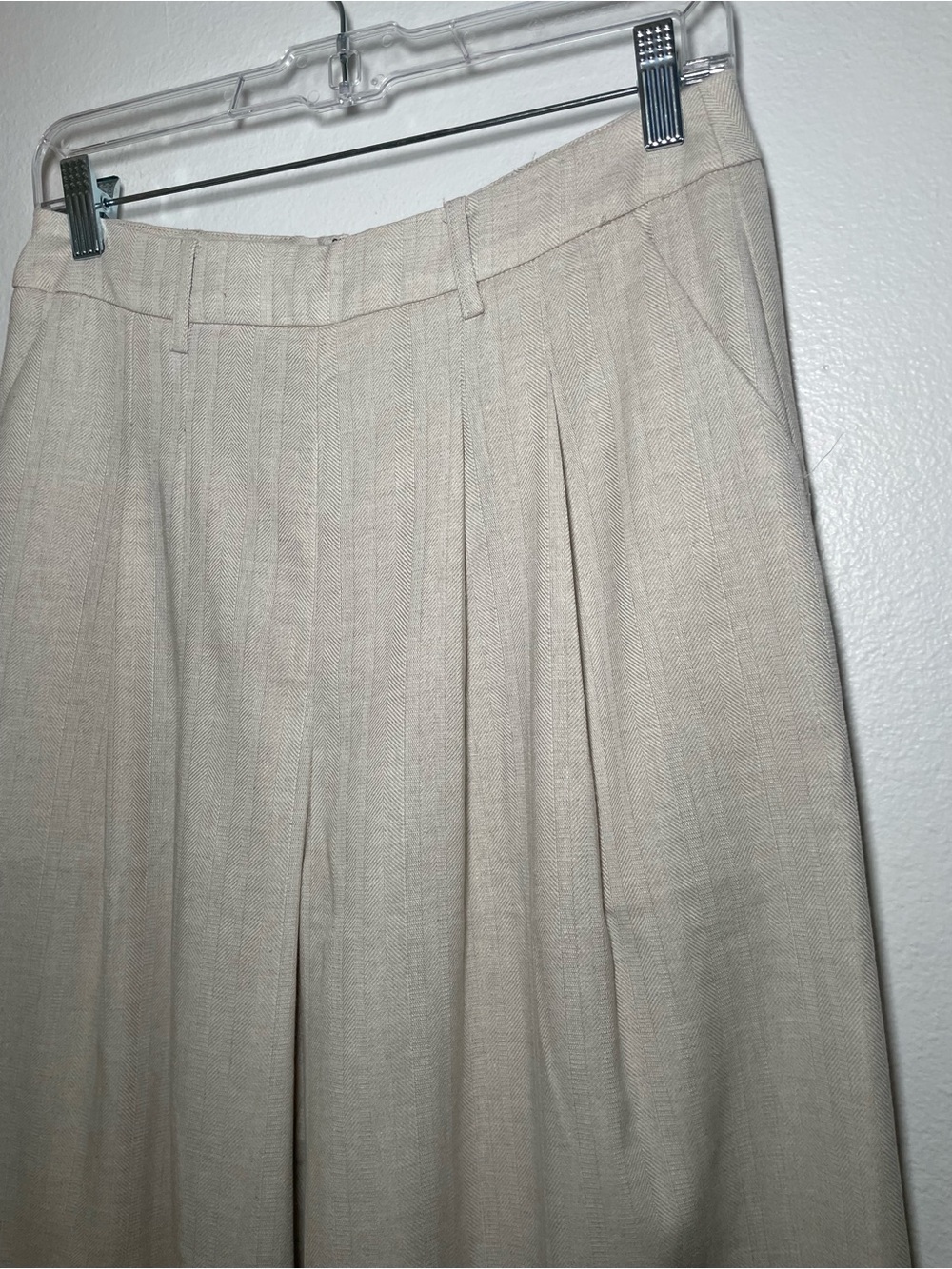NWT COMMENSE Linen Blend Wide Leg Pants M Khaki Pleated Herringbone - Picture 4 of 9